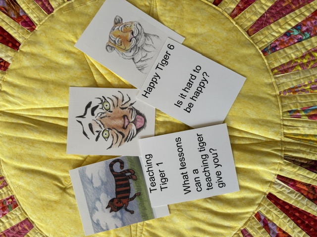 Tiger cards with illustrations and questions from Anne's book